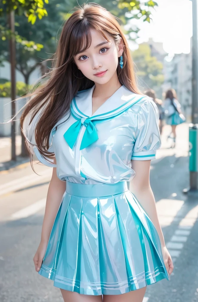 hi-school girl、full body Esbian、、、、Disgusting look、Transparent uniform covered in slime、Neat and clean idol face、micromini skirt、、large full breasts、Good Style