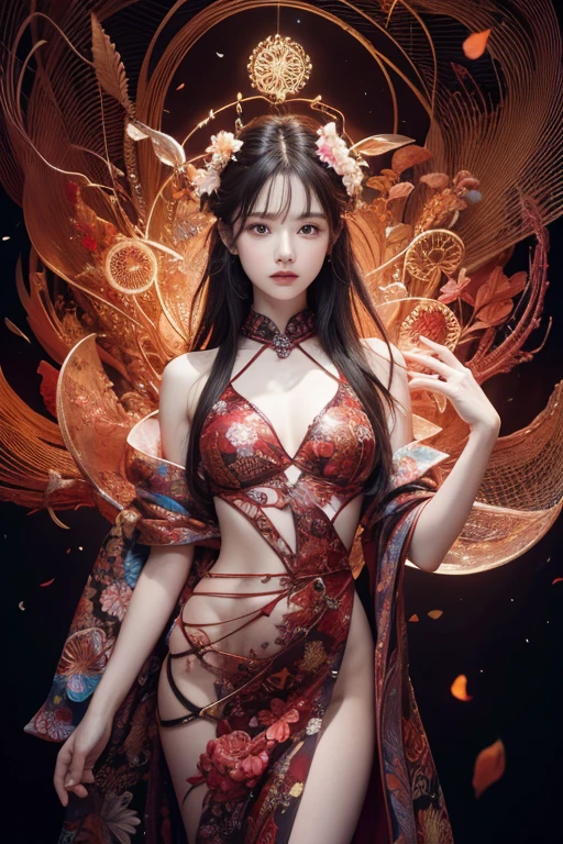 arte oficial, fondo de pantalla de unidad 8k, ultra detallado, hermoso y estetico, Obra maestra, mejor calidad, (zenenredo, mandala, enredo, enenredo), (fractal art:1.3) , 1 chica, Flores rojas, extremadamente detallado, dynamic angle, tiro de vaquero, the most beautiful form of chaos, elegant, a brutalist designed, colores vivos, romanticismo, por james jean, roby dwi antono, Rosa Tran, Francis Bacon, michael mraz, genio adrian, petra corright, Gerhard Richter, takato yamamoto, madera ashley, atmospheric