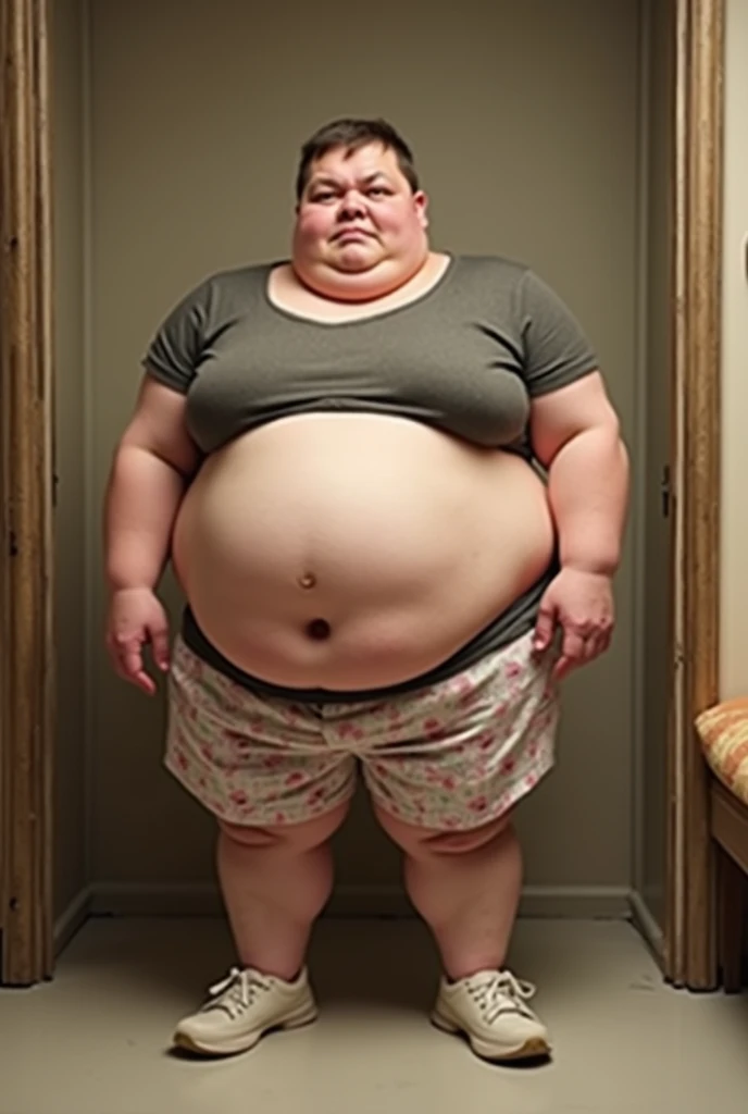 chubby man on his knees dressed in lingerie