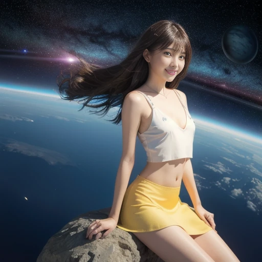 Japanese beautiful girl、15-year-old junior high school student、All naked、Full nudity、Embarrassing、Detailed face、Beautiful Hands、Beautiful legs、(Flying debris, highest quality:1.2), 8k, Official Art, chest、cute、 planet, Trending on cgstation, extrasolar planet, Official Art, mar planet, Sakimi-chan, Five Fingers Photos'Body of, Esbian all over、All naked、Cool look、 (masterpiece) (highest quality) (become close) (8k) (Cinema Lighting) (Sharp focus) (complicated)Black Hair、Very beautiful and 、Beautiful cherry-colored areola、Erect nipples、Small butt、Shaved、Laughter、Incredibly stupid, (beautiful girl, cute face, Turn back, Gold decoration in hair、naked、Close up of chest, Gardenia, Viola family, space , Looking at the audience, Film Grain, chromatic aberration, Boobs sharp focus, Face Light, Dynamic Lighting, Cinema Lighting, become closeな目と顔, All naked