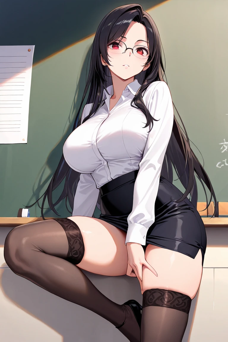 High quality, ultra-definition, extremely beautiful CG canvas (CG Unity) 8K tablecloth, best lighting, best shadows, floating subject is a high school girl in a white shirt, long black hair, narrow eyes, big breasts, thick thighs, Wearing white panties, the color saturation is high.