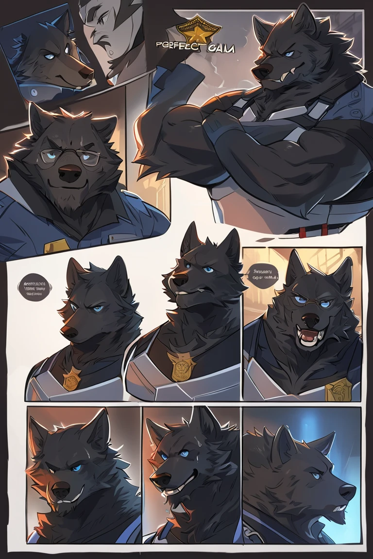 top quality, best quality, highres, masterpiece, super high resolution, detailed background, street, gasping for air(super handsome boys, dog)police officer, swat, police uniform, 6+boys, 6+girls, absurdres(highly detailed beautiful face and eyes)perfect anatomy, good lighting, cinematic shadow(kemono, furry anthro)assorted expressions, assorted poses, assorted angles, full body, upper shot, dynamic angle(boys comic-like panel layouts, speech balloon, English text, Hand-drawn sound effects stickers used in battle comic),