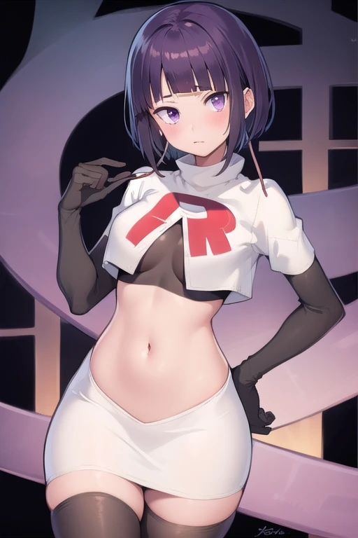 Erica、Pokémon、Black Hair、Short Hair、Large Breasts、Jail、One girl、((White thigh-high socks))、(Long gloves)、(first round)、(Chained)、((Crucified on the examination table))、(Being restrained)、Leg spread、(Team Rocket)、Red ribbon