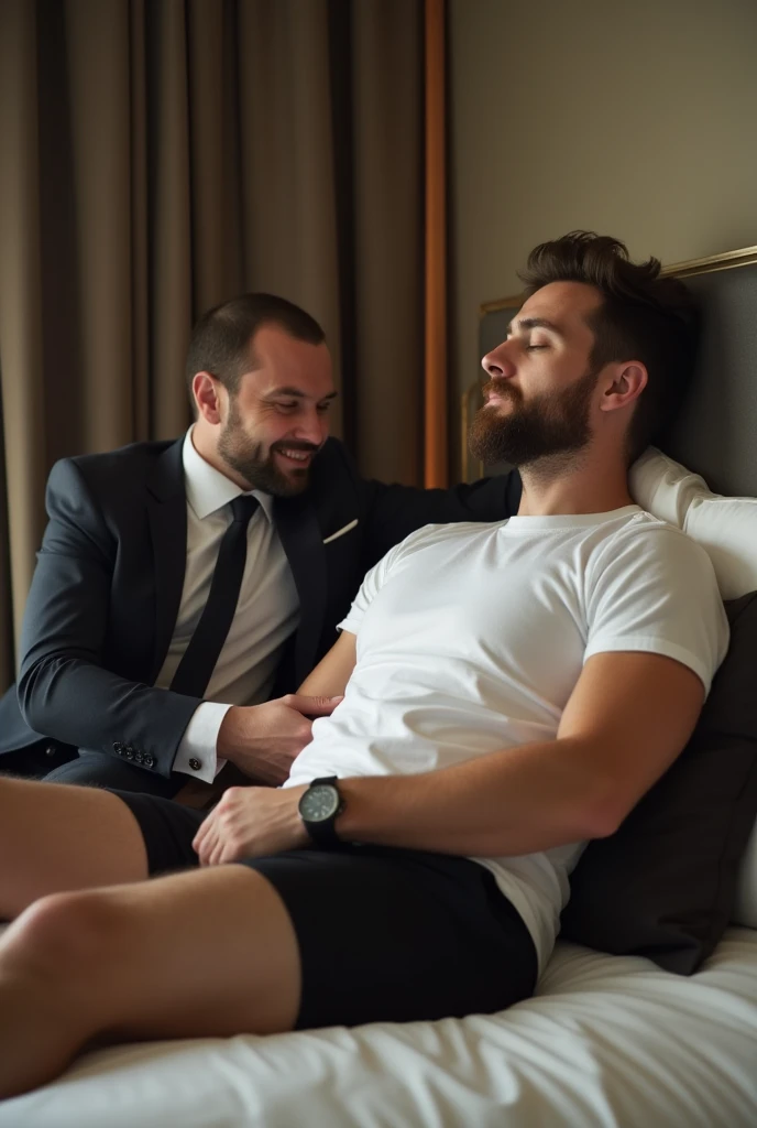 Create an intimate scene featuring two adult men, one ebony and one twink skinny dude, engaged in consensual sexual activity in the doggy style position. The setting should be a private and comfortable bedroom with soft lighting that creates a warm and inviting atmosphere. The men should be portrayed in a loving and respectful manner, with an emphasis on their emotional connection and mutual consent. The composition should focus on the physicality of the moment, capturing the natural curves and muscle definition of their bodies, as well as the expressions of pleasure on their faces. Attention to detail is important to convey the overall mood of intimacy and closeness.