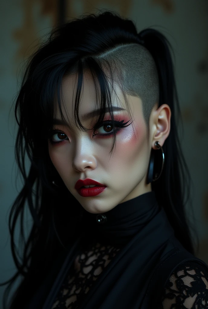 Goth, asian, mullet hair, trad goth makeup