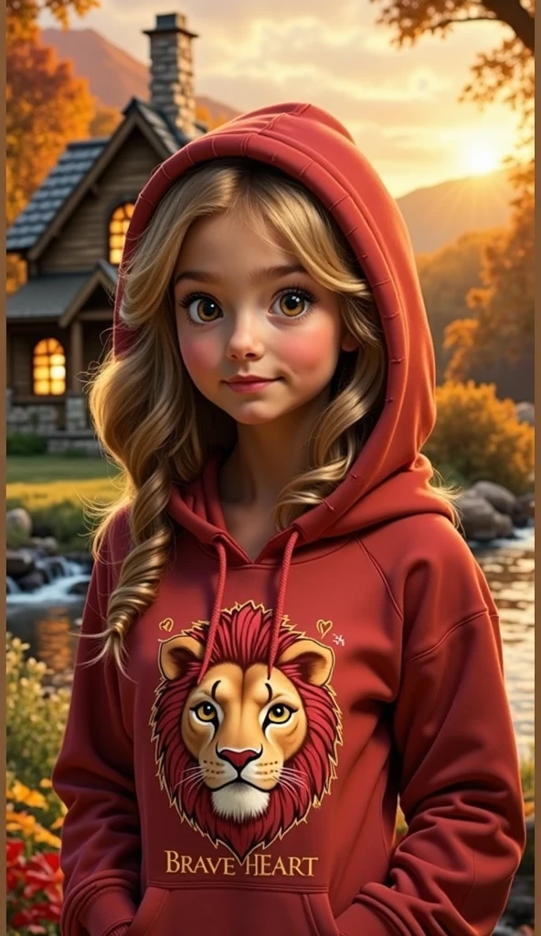 girl 10 yeg haired blonde, suspense atmosphere, red jacket, thriller, red jacket, wearing red jacket, brown pants red shirt, red jacket, wearing dead lion fantasy jacket, red and black costume!!!, red leather jacket --auto --s2