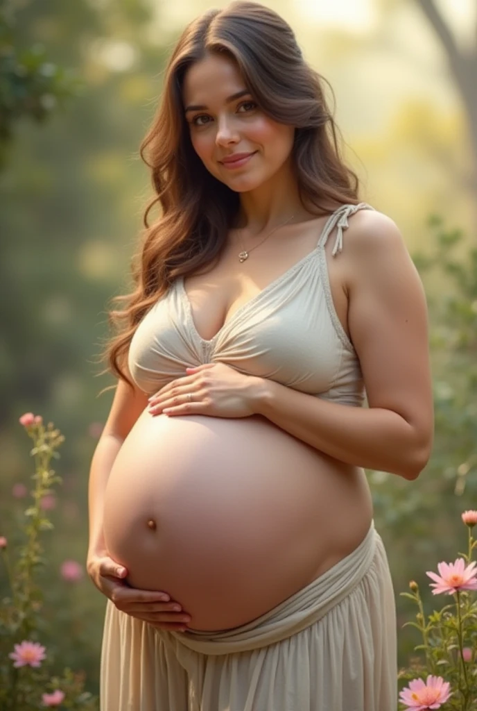 Pregnant Latina with bulging belly