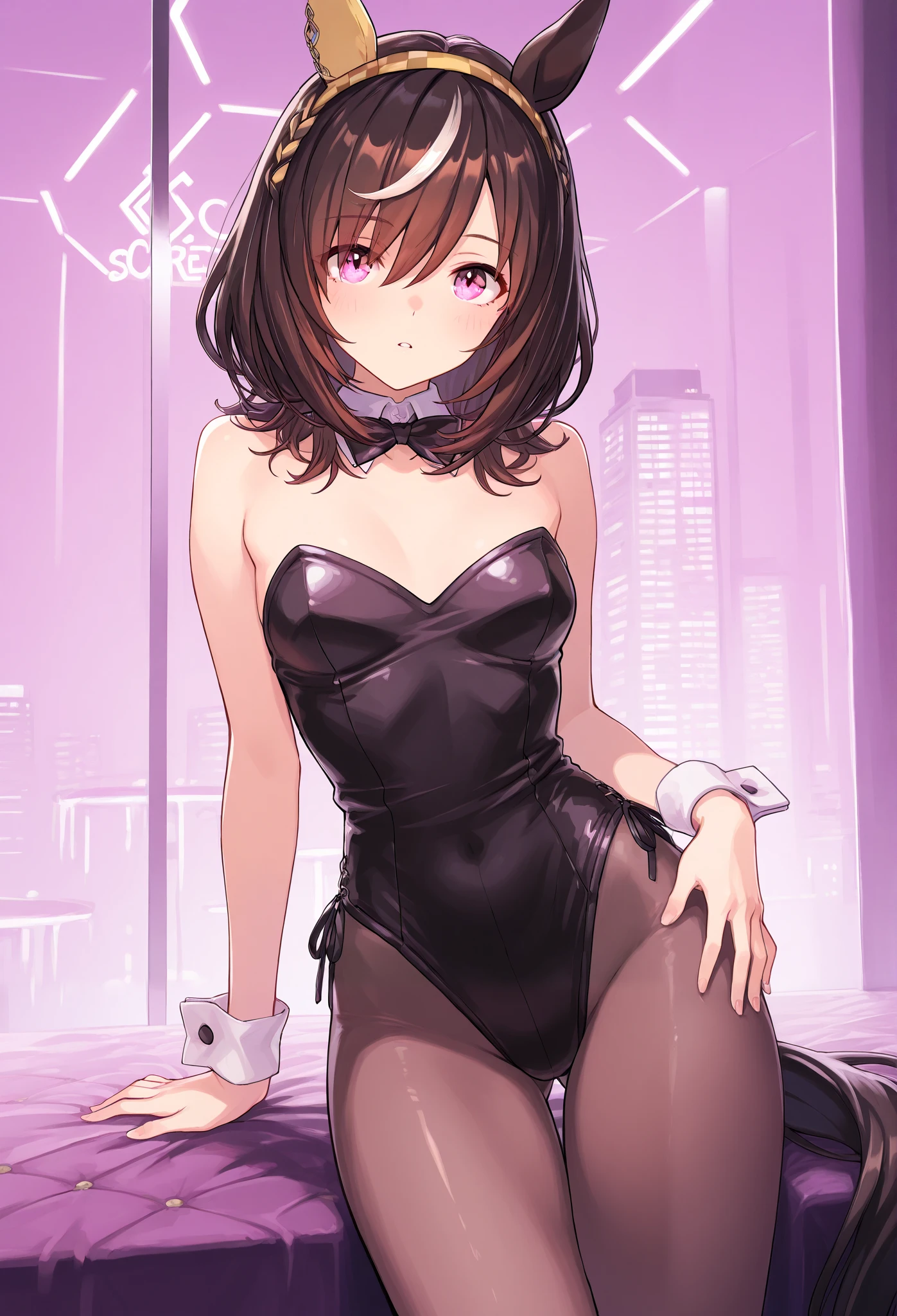 Love Live Watanabe You、leggings,Black knee-high socks、Dress shirt、Black Bra、Black Mask、Evil female executive、sexy、Sexy smile、lure、Alluring、Pitch black background、Bedroom at night、Hands on head