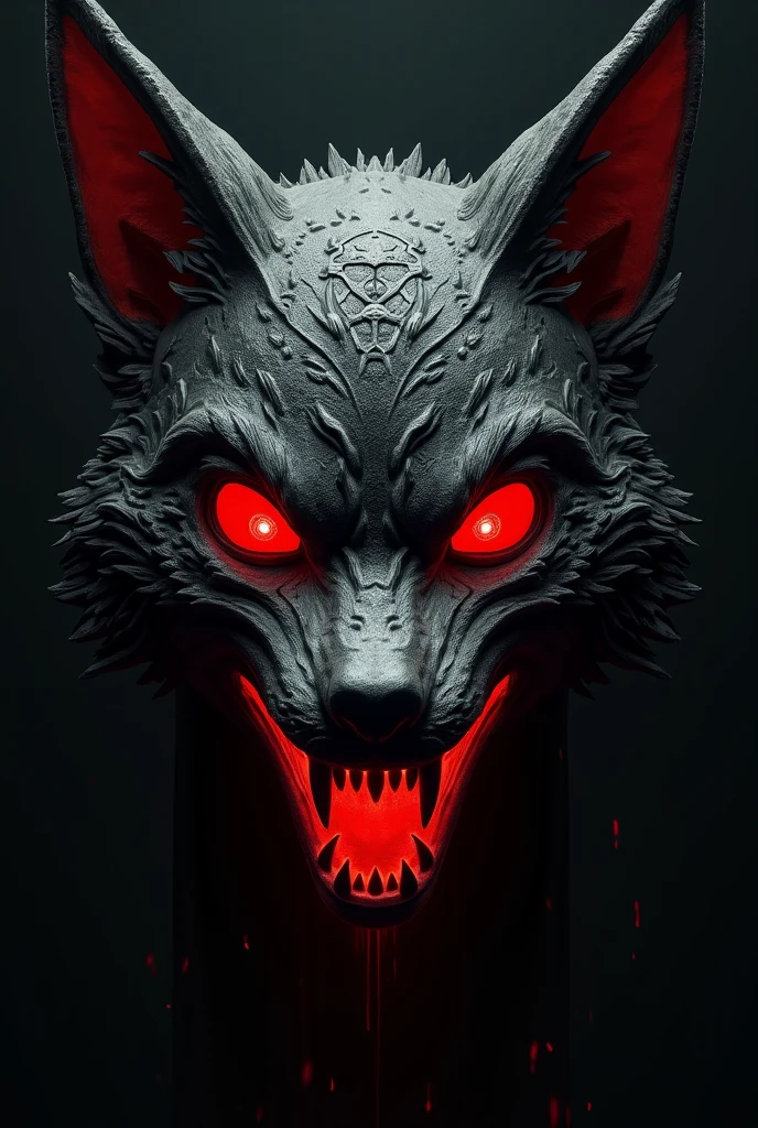 A skull wolf logo, hyper-realistic, dramatic lighting, dark moody atmosphere, intricate details, abstract geometric background, deep crimson red and black color palette, (best quality,8k,highres,masterpiece:1.2),ultra-detailed,(realistic,photorealistic,photo-realistic:1.37),cinematic,mysterious,gothic,horror,digital art