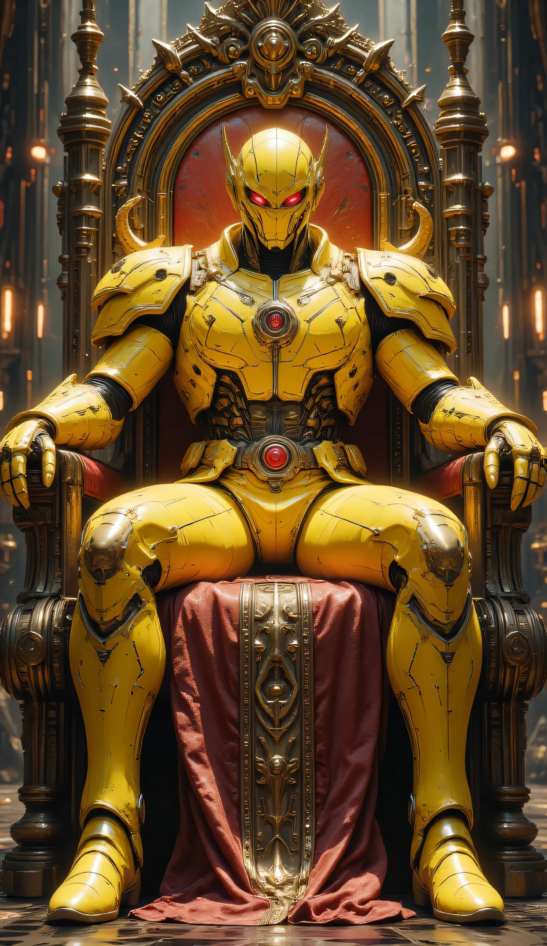 Kamenrider banana , sits on throne,8k,High Details,Textured Skin,