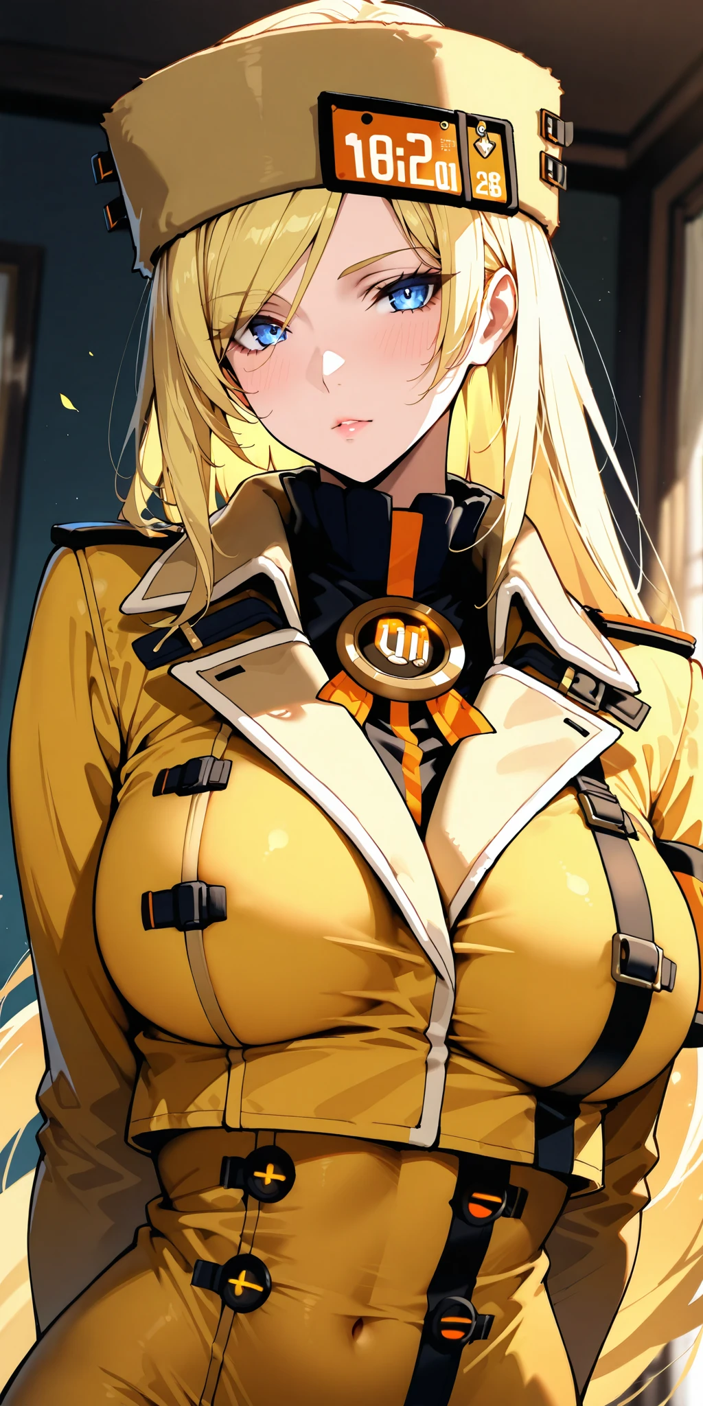 Masterpiece, 1girl, millia rage, mature woman, upper body, ultra detailed, highres, absurdres, dynamic angle