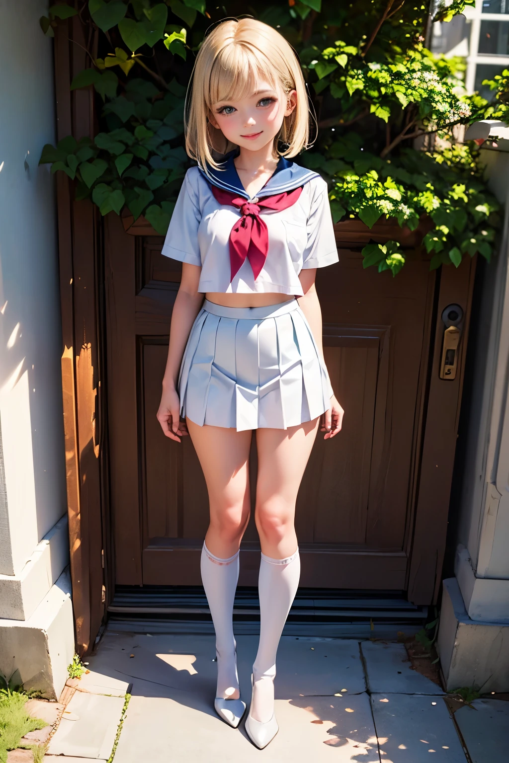 1girl, idol, close-up,photo, film, depth of field, model, looking at viewer,realistic,(((NSFW))),(((pussy))),crack,(((serafuku))),(((sailor collar))),(((lift skirt))),(((no panties))),light smile,no pubic hair,baby girl,smallish body,(little body),(((blonde hair))),(((cute face))),(((cute))),(((short hair))),(((show off pussy))),(((flat chest))),hidden breasts,(((exposed pussy))),(((big head))),(((big face))),(((big eye))),(((eye ball))),(full body),(((litlle woman))),standing,stomach,navel,(((visible flat chest))),(((no bra))),(((lift skirt))),((thin body)),((thin torso)),