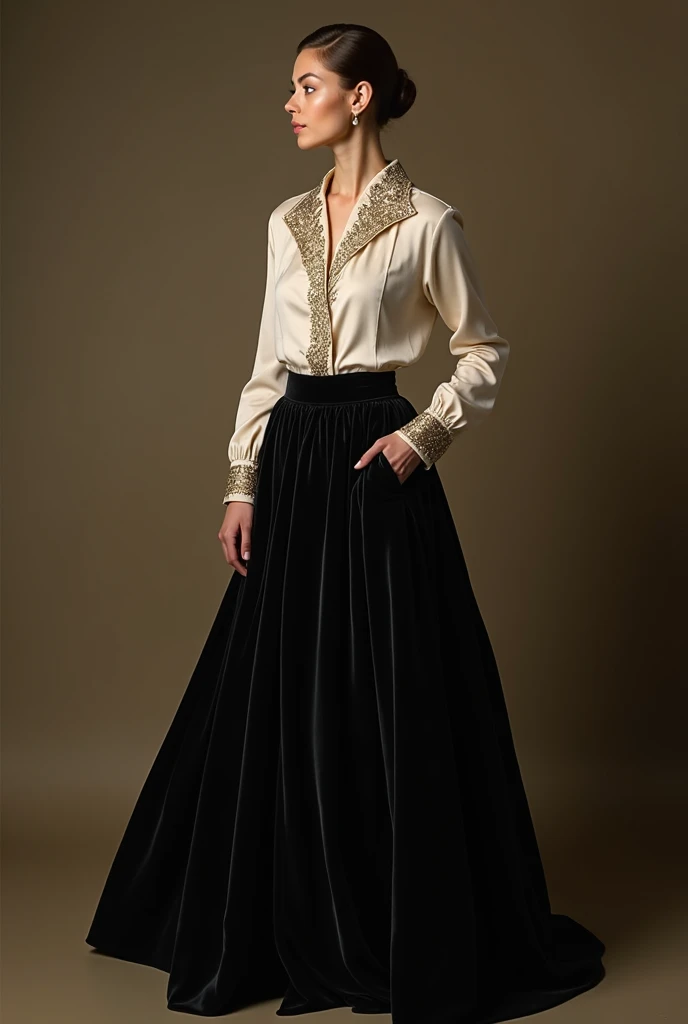 A hot girl wearing blouse and long skirt from 90s 
