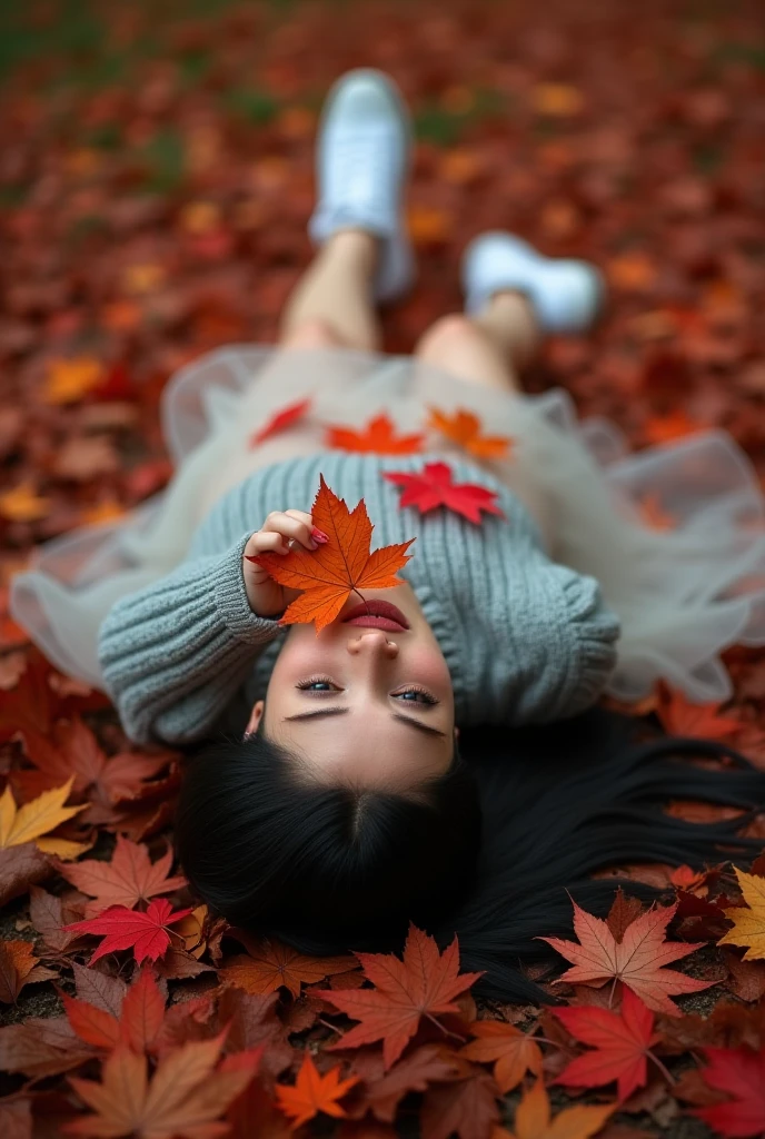 A trap hidden in the fallen leaves、Smeared blood