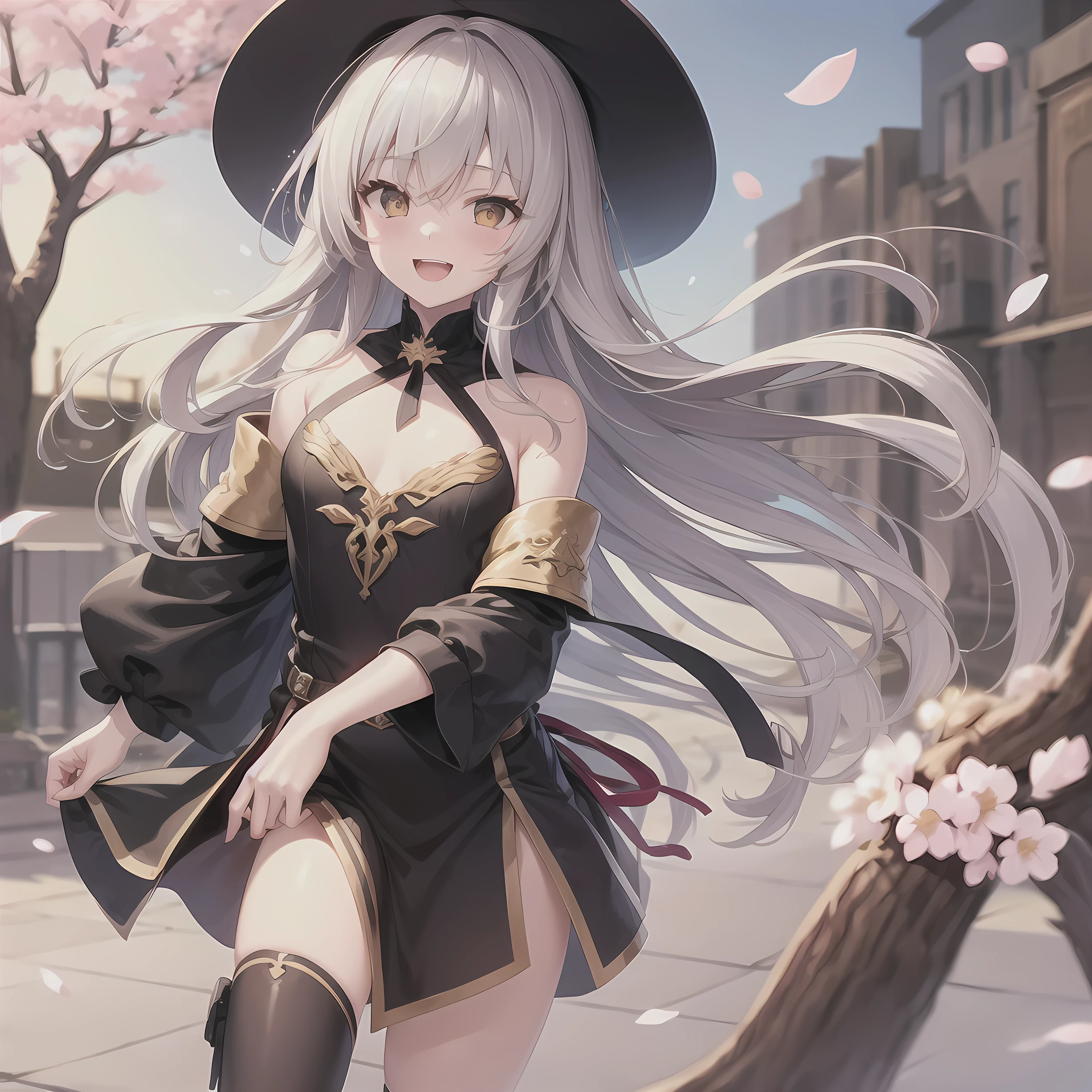 Masterpiece, Best Quality, 1girl, Solo, Night Sky, Outdoor, Moon, Stars, Clouds, Wind, Medium Hair, Boots, Witch, Smile, Red Eyes, Arms, Cleavage, Tree, Night,