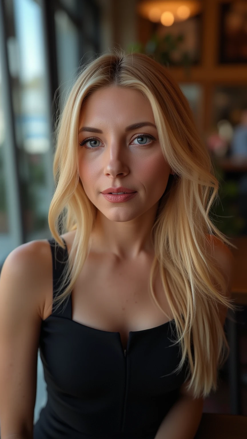 1girl, photorealistic, (((ugly face:1.5))), (((photorealistic))), (((raw photo in sequence))), (((natural lights))), (((detailed no blur background))), (((26 to 35 years old))), (((upper body and upper legs, happy))), (((detailed face))), photo_(medium), realistic, (((Caucasian woman))), (((long white blonde hair))), (((Caucasian nose))), (((Caucasian green eyes))), (((Caucasian face))), (((Caucasian lips))), (((sexy body))), (((ultra-wide shot))), candid shot, (((wearing a bodycon dress inside a restaurant))), slender
