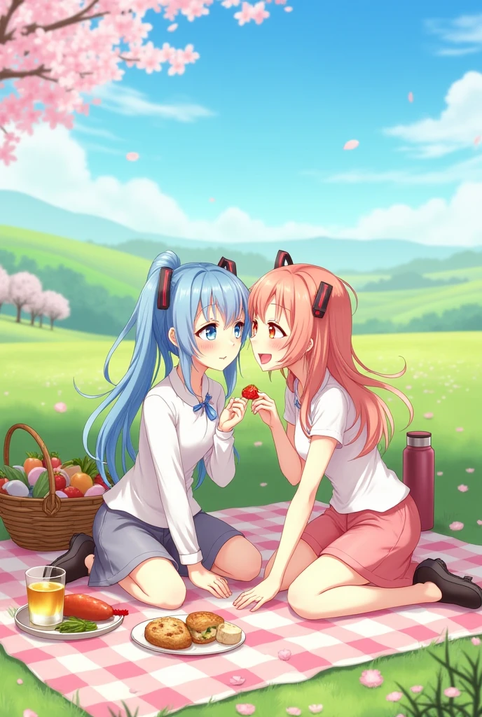 Anime couple sitting on the ground next to an easel,Hold the drawing board, Smooth anime CG art, two beautiful anime girls, drawn in anime painter studio, made with anime painter studio, beautiful painting of friends, Kantai collection style, Anime girls, hugging her knees, visual novels CG, Anime Paintings, realistic anime artstyle, anime styled digital art, Anime Pictures