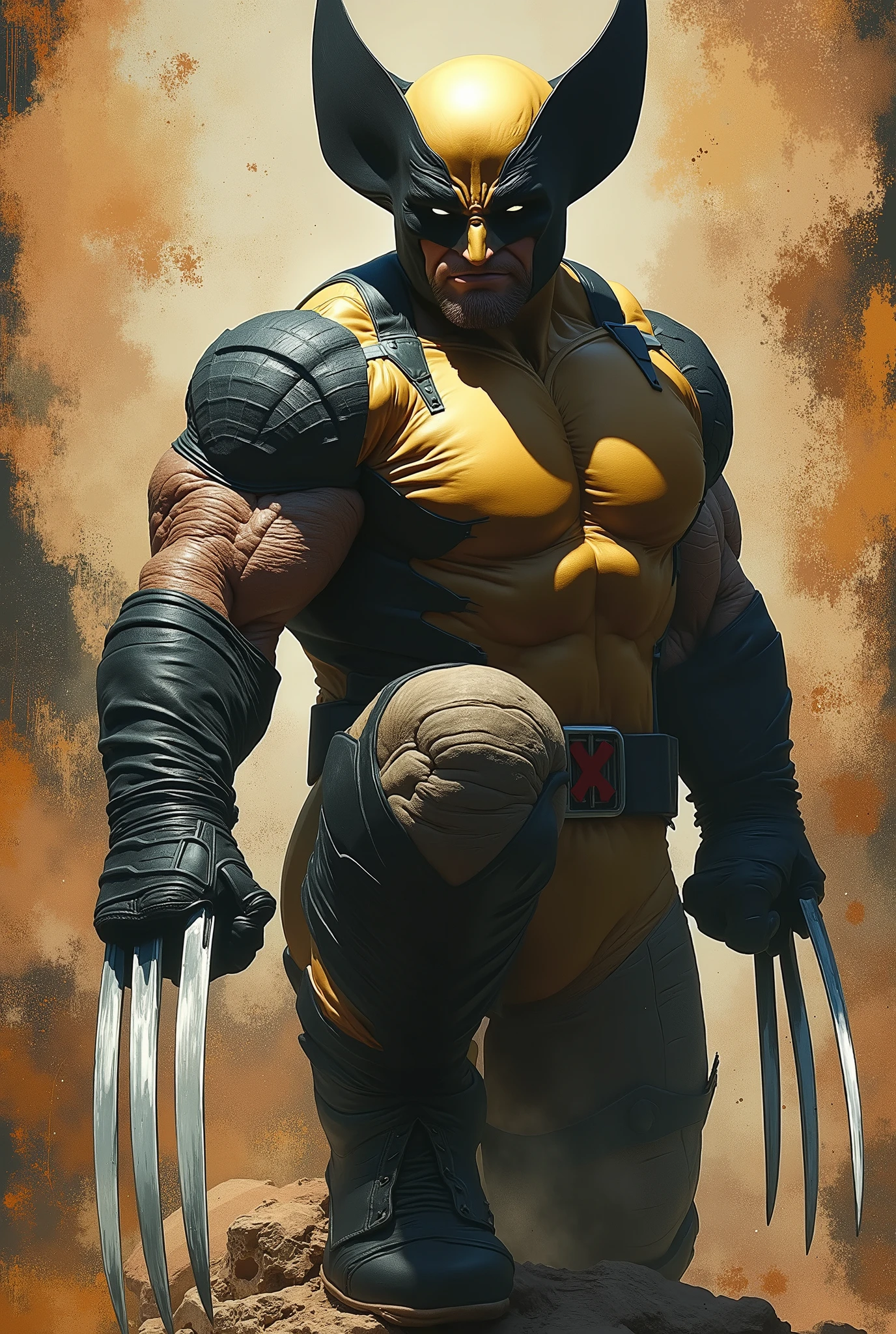a comic book style figure of wolverine, where the figure has a border, but wolverine's claws are coming out of the frame, as if it were 3D