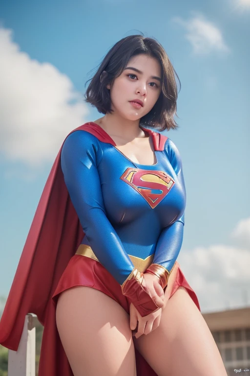 Superheroine CHUBBY, whole body, Thong，Sweat, Weaknesses, Wet,  (best quality,4K,8k,high resolution,masterpiece:1.2), Super detailed, (Practical,photoPractical,photo-Practical:1.37), Vibrant colors, Dynamic Lighting, Comic Style. Kids dominate Supergirl(((Make the most of the original image)))、(((Very painful expression)))