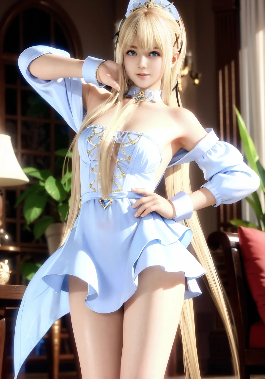 Marie Rose, (best quality,8k,UHD,realistic:1.37),beautiful detailed blue eyes,beautiful detailed face,long blonde hair,ultra-realistic texture. cute smile expression