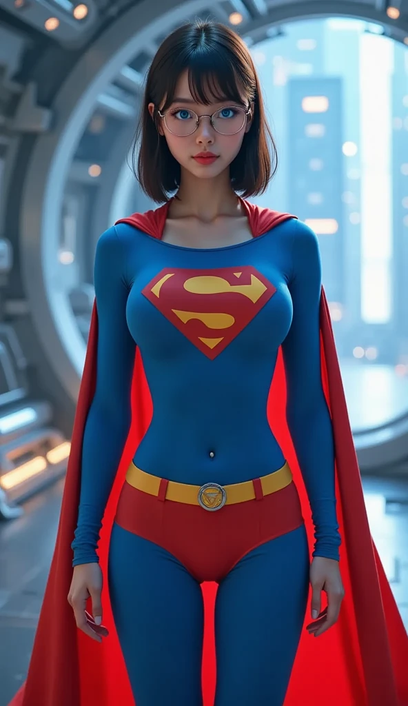 NSFW, hot, erotic, porn, nude, 1 girl, supermansuit, blue bodysuit transparente,cape,