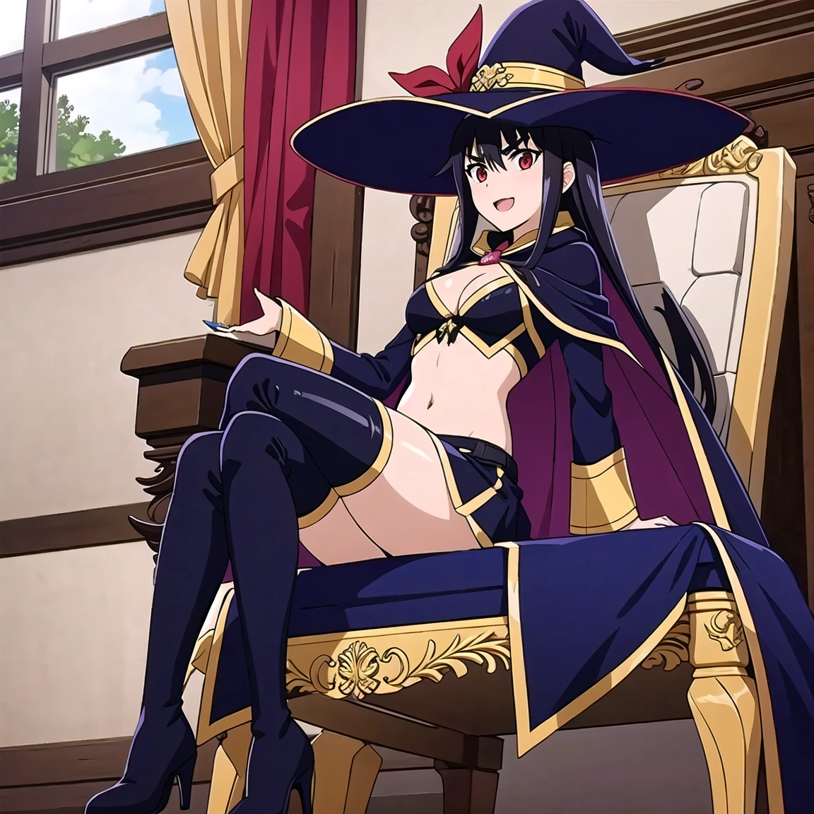 pigtails hair, sexy girl no clothes, big bobs , White background, sexy pantyhose, sweating a lot, witch hat, black panties
