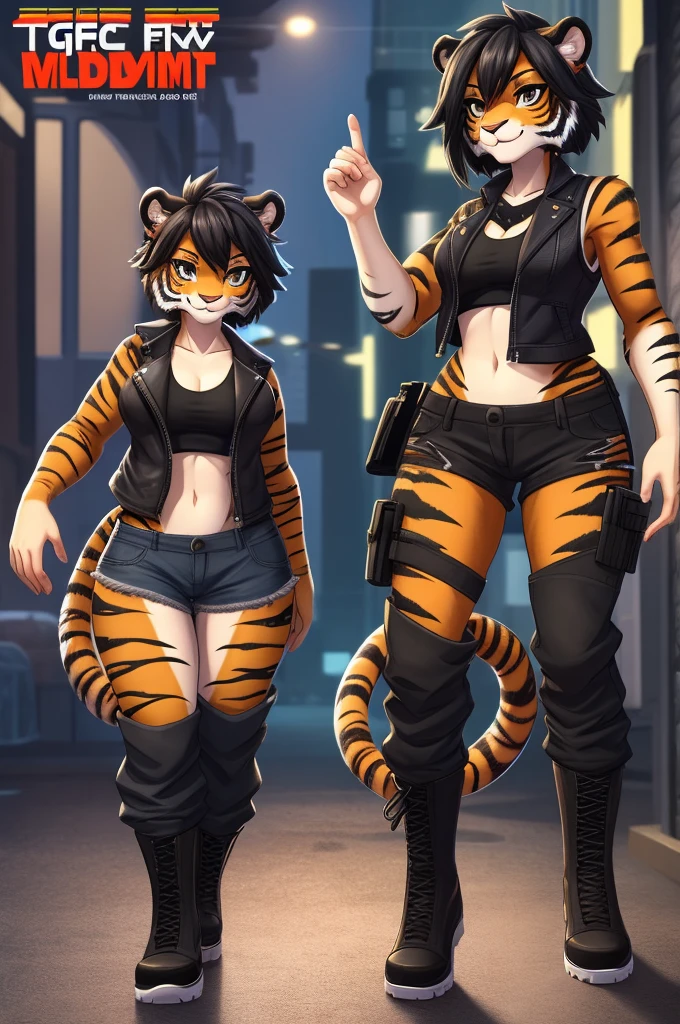 Photography, best quality, magnificent background, 21 year old, toned, , abs, bump, thighs, muscles, flexing, sharp big cat ears, cat tail, big black messy hair, extremely vibrant red eyes, masterpiece, vibrant, sexy , slim dark black hoodie, full body view, cute face, black thigh socks, combat boots.