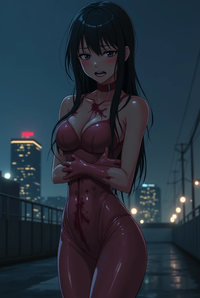 bloody, wounded, bloody skin, blood on skin, wet skin, (blood), violence, ((Bloody Skin)) (Masterpiece, high quality), (1nude girl), secluded night, twinkling stars, magnificent milky way, city above the firmament, ethereal clouds in the distance, magic, 1nude, Tits, NSFW, no clothing, small tits,