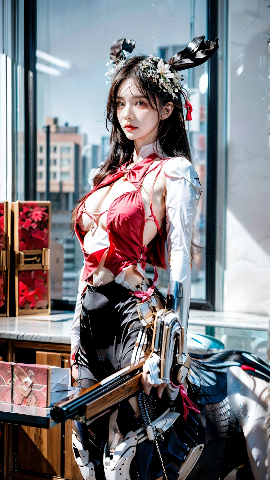 ((best quality)), ((masterpiece)), (detailed), perfect face
girl 1、highest quality、master piece、超A high resolution、Arad woman in futuristic suit with red mechanical wings and sword, Beautiful woman wearing red mechanical cyber armor, cyberpunk anime girl mecha, Anime robot and organic mixed together, mechanized red Valkyrie girl, perfect anime cyborg woman, cute cyborg girl, female mecha, A simple futuristic cyborg, beautiful girl cyborg, beautiful robot character design,((Ultra realistic details)), Realistic character art rendering 8K, anime robot、(red glowing eyes)、have a sword、((Mai Shiranui:1.6))、high ponytail