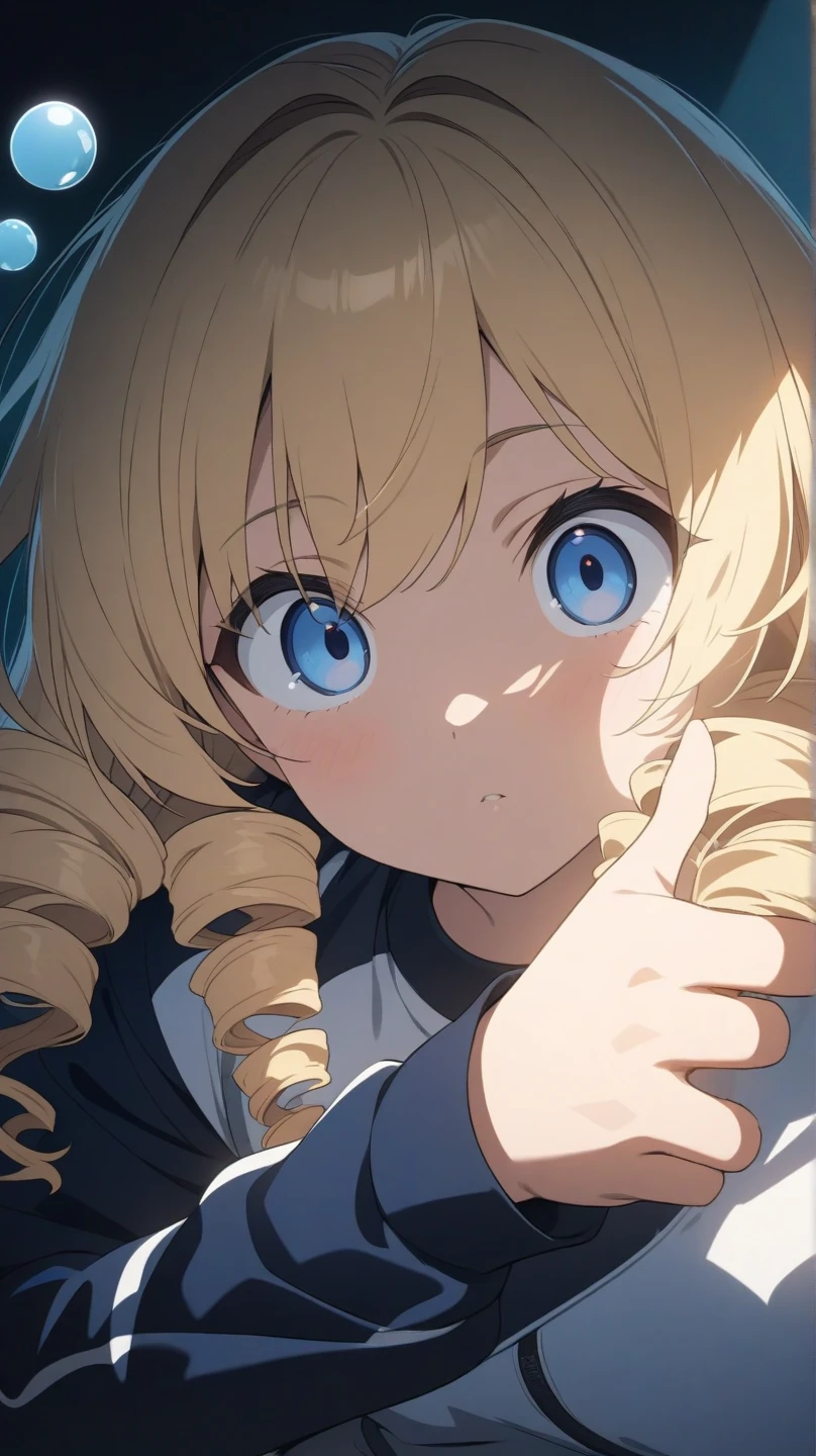 best quality, amazing quality, very aesthetic, absurdres, 1girl,arona (blue archive), blue archive, blue eyes, (artist official art:1.5), (realistic face:0.65), blush, breasts_apart, (loop writing:1.5), small breasts, orange color light, collarbone, commentary_request, cowboy_shot, downblouse, dress_shirt, green_skirt, hair_intakes, hanging_breasts, highres, lab_coat, leaning_forward, long_sleeves, looking_at_viewer, open_coat, open_mouth, sleeves_past_wrists, solo, white_background, white_shirt, nsfw, concept art, expressive eyes, perfect face, 4k, extremely detailed anime illustration, extremely detailed eyes, enhanced details, perfect anatomy, light rays, photo background, extremely delicate body, smooth skin, feminine expression, black background, cristal clear eyes, beautiful face