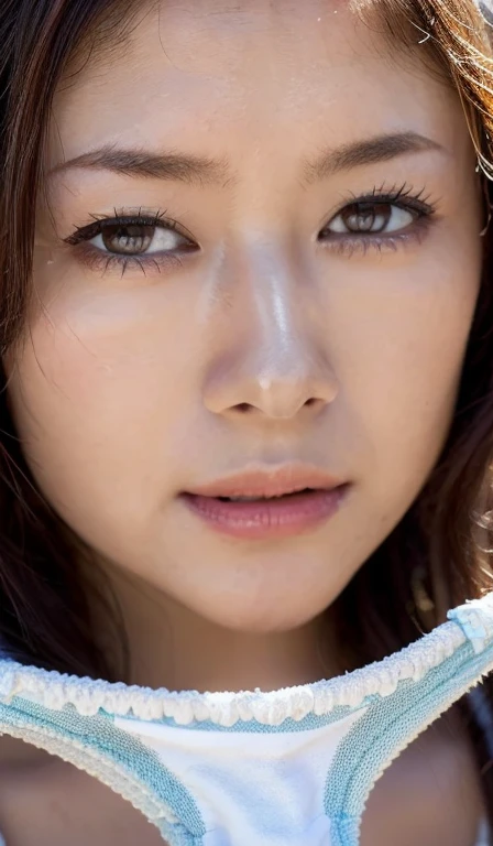 (((masterpiece、Every detail counts、Ultra-high resolution、Close-up、Cute Japanese Woman)))、length, Straight black hair frames her face、Each strand of hair is clearly visible、The skin is white and smooth、Has a natural glow、Fine skin、毛穴のExpressing every detail、A detailed look at the areas with slight redness on the forehead and cheeks、Eyes are dark brown.、The details of the iris、Expressing color gradations and patterns、length, Natural Eyelashes, well-groomed eyebrows、personal々The hair is clearly visible、Light reflects off the eyes、Create small highlights、The nose is delicate、Fine detail on the nostrils、Lips are plump and naturally pink、Fine lines and soft curves of the lips、Glossy Lips、Enhances the shape of the lips、Detailed depiction of lip texture、((depiction of light and shadow))、Soft natural light gently illuminates your face from the front、A subtle glow on the forehead, nose, and cheeks、Shadows are cast softly along the contours of the face、Accentuate the curves of your cheekbones, chin and sides of your nose、The gloss on her lips reflects the light subtly..、Enhances the plumpness of your lips、The shadow of the hair gives depth and dimension、Hair sparkles in the light、The background is simple and blurry.、Focus on the face、(((Highest quality、Expressing every detail)))