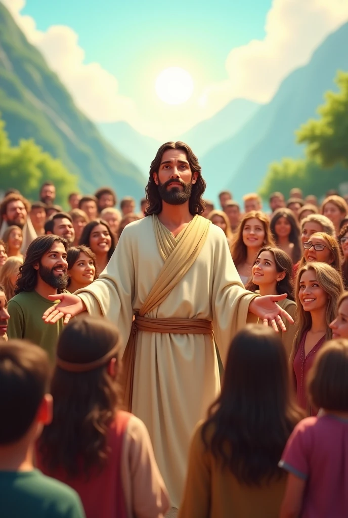 Jesus and the Holy Spirit taking a selfie with a group of young Catholics
