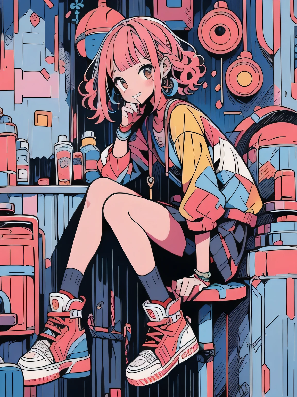 arafed woman in black shirt and pink roller skateboard on pavement, neon pastel, pastel neon, neon pastel colors, pink and blue neon, vibrant neon pastel, pastel neon colors, pastel pink neon, rollerskates, neon vibes, pastel vibe, neon style, rollerblading, pink white turquoise, girl sitting on a rooftop, sneaker photo, roller skating