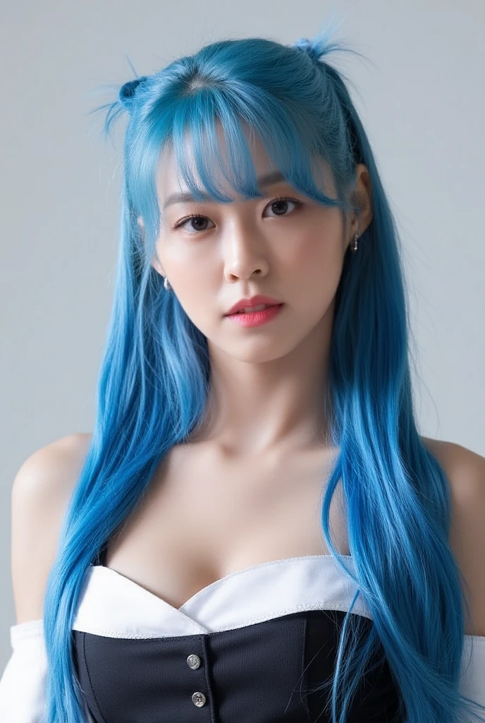 (8k, 4K, highest quality, High resolution:1.2), (masterpiece, Realistic, Photos Photos:1.37), One girl, alone, Beautiful Face, eyelash, nose, Glossy Lips, (Fine grain, Looking at the audience, Fair skin, Fair skin:1.5), Delicate skin, Upper Body, Big Breasts, plump ,,, Outdoor hot spring, Both sides up, Ridiculously long hair, Blue Hair, Blue Hair, bangs, hair accessory, bow, young, Big Breasts, Red eyes