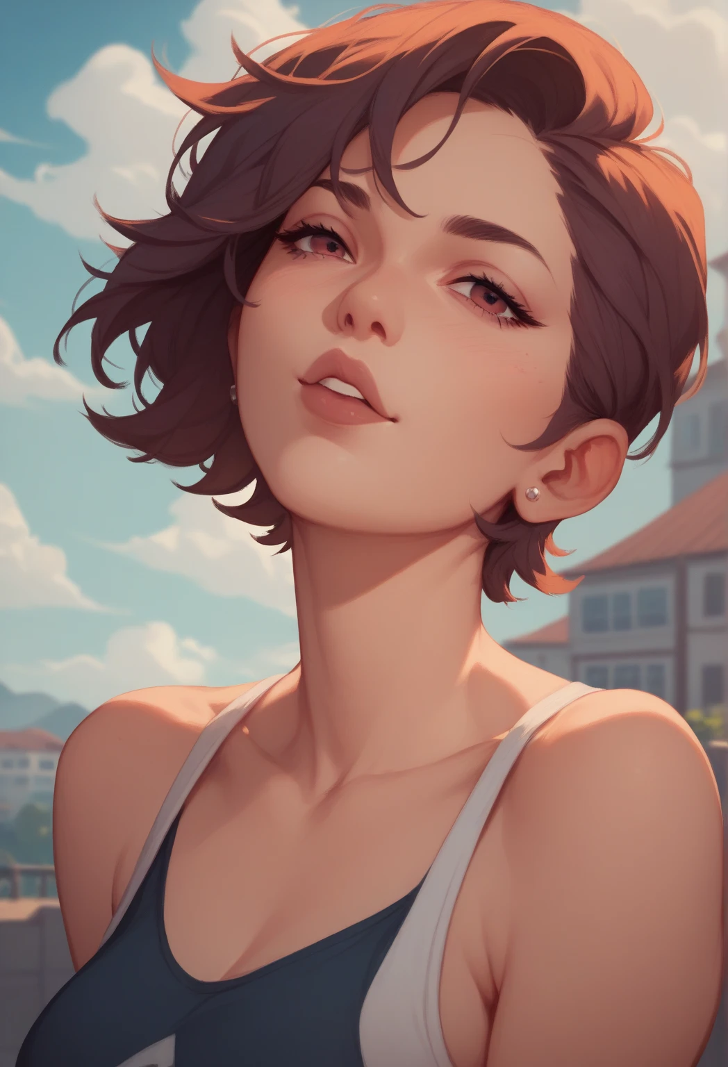 Create a realistic image of a 25-year-old Brazilian woman with medium-length hair, slightly below the shoulders. Her hair should be naturally wavy and a rich dark brown color. She has a warm, sun-kissed complexion typical of a Brazilian, with expressive brown eyes and a confident smile. She should be dressed casually in a light, breezy top, suitable for a warm climate. The background should be neutral, allowing the focus to remain on her, with soft, natural lighting enhancing her features.