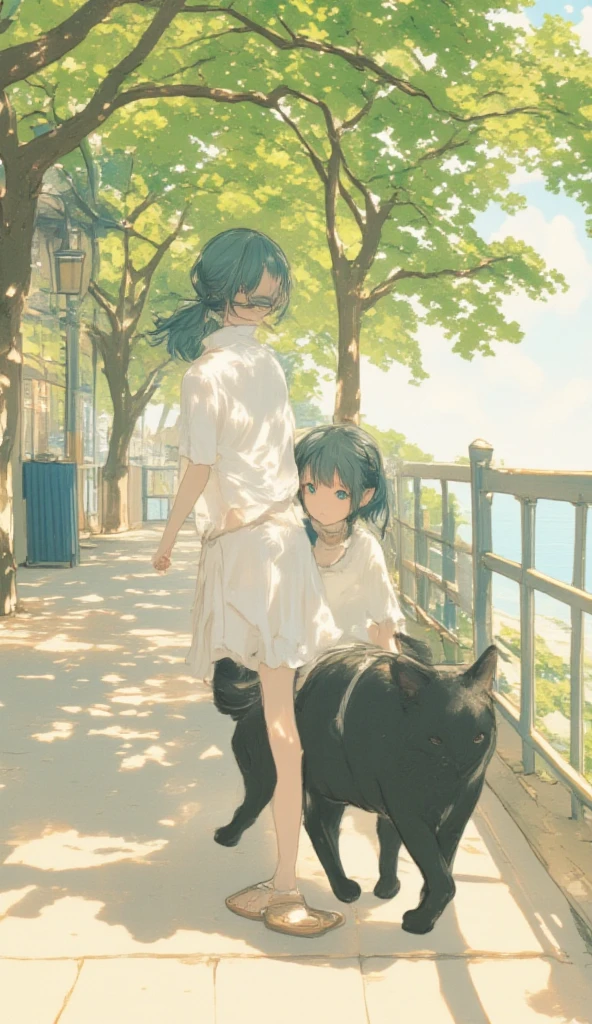 Squats and,8-year-old,Droopy eyes,Baby Face,Round face,Big round eyes,Thick eyebrows,Droopy eyes,Short Pigtails,Blunt bangs,Black Hair,Glasses,Brown eyes,Residential Park,positive,Thin thighs,to you,A shy smile,Sunny day in the rainy season,Lots of hydrangeas,sneakers, Flower-like scent, Playing with cats,(panty shot:1),(Childish Temptation:1)