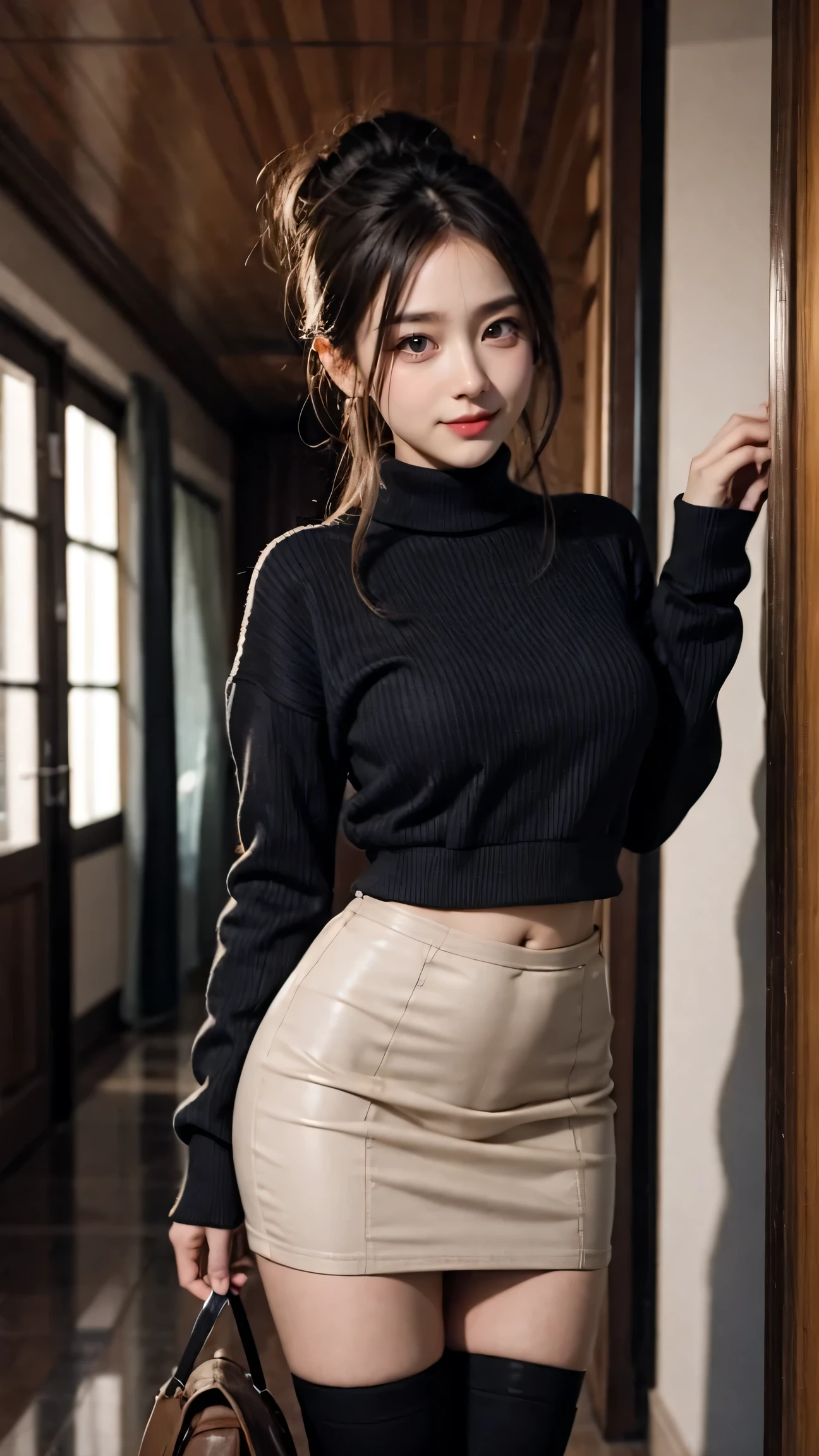 Korean,high school girl,Naughty,Sticking her butt out towards me,Big boobs,Beautiful thighs,mini skirt,I can see your pants,Long Hair,Short skirt,Beautiful Skin,tall,I&#39;m wearing heels,The whole body is shown from head to toe,Lying on the bed