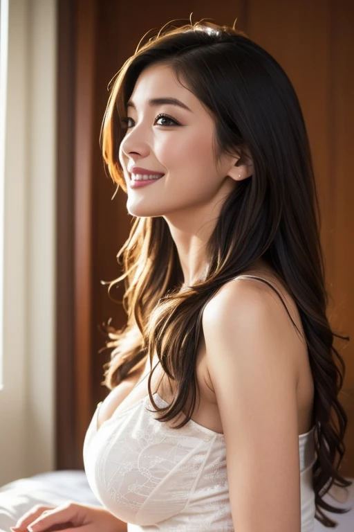 highest resolution, 4k, masterpiece: 1.3), japanese mature, photo of a woman, sexy: 1.1, fine eyes, slender body shape, realistic teeth, double eyelid, serious face, whole body, highest quality, be familiar with, beauty, married woman, in the bathroom, put on makeup