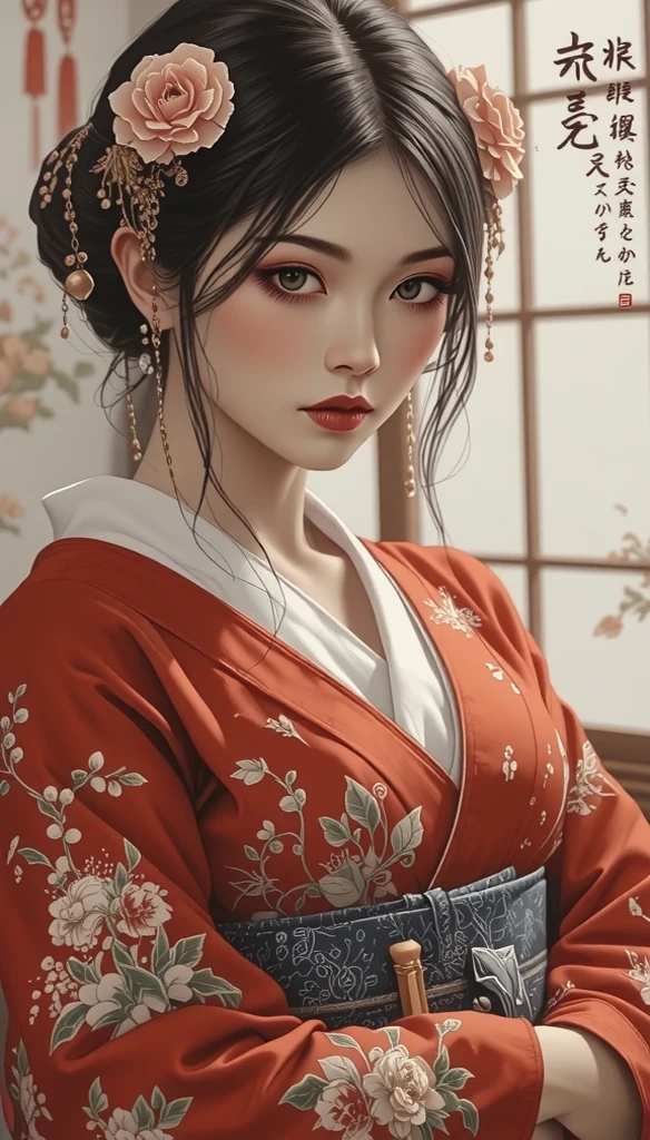 photorealistic painting by Yang J of a woman in a kimono holding a red umbrella, CG Societyinトレンド, fantasy art , Japanese Goddesses , 優雅in魅力的な芸者, elegant Japanese woman wearing red hakama , organic sedative geisha , Gwyse Style Painting , Japanese painting style, red kimono, Beautiful Geisha, Japanese Woman Gantt , in、 elegance and tradition . 【from behind】 - angle from behind
Arching the back She's arching her back