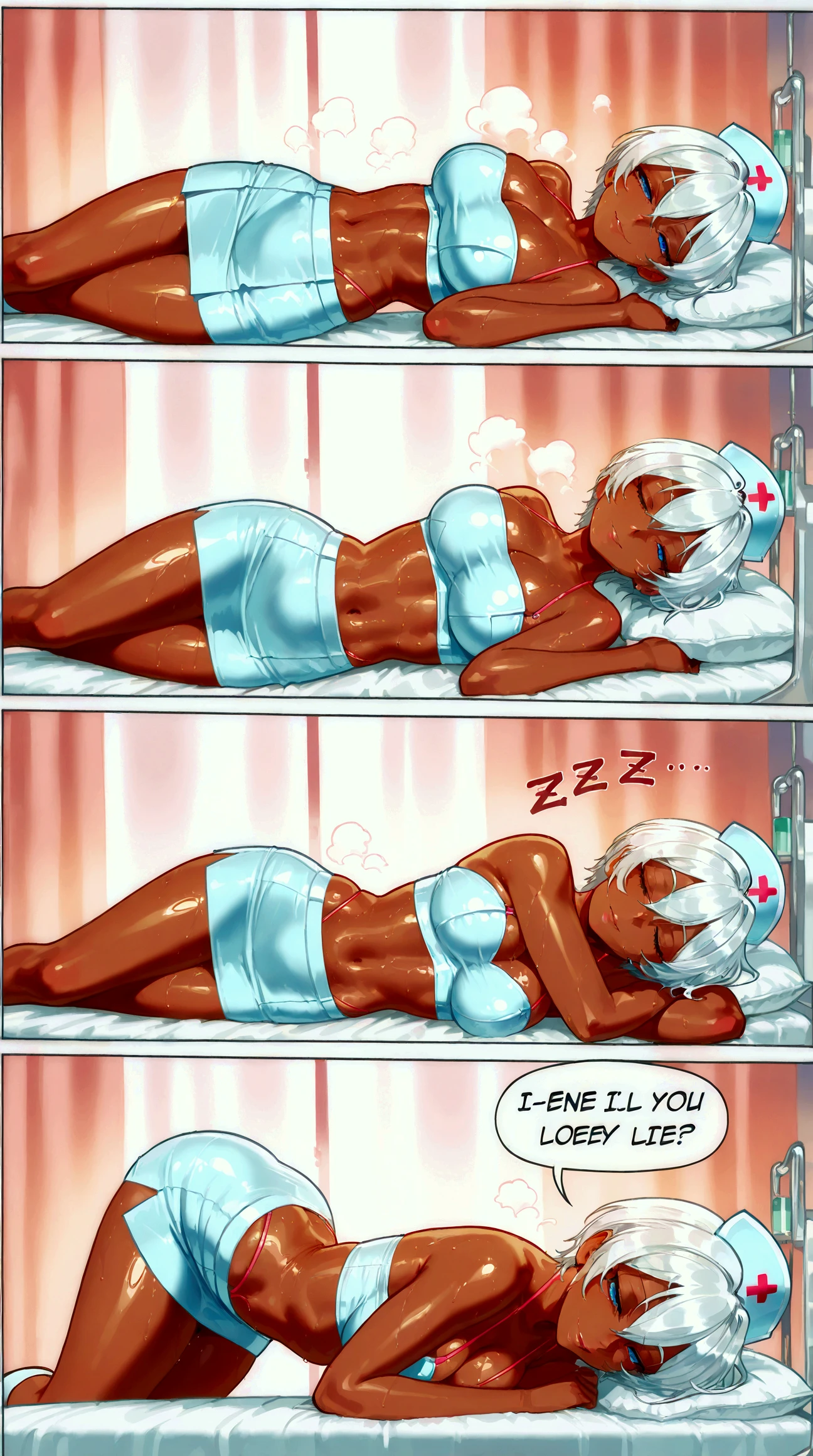 masterpiece, best quality, evangelion kaworu nagisa, kaworu nagisa, red eyes, (nsfw, nurse, sexualized nurse clothes, seductive, hot, seductive face), ((ahegao, bukkake, cum dumpster, sex slave, face covered in cum, cum eating, drinking cum, drinking a big bowl of cum, surrounded by black men dicks, extremely big dicks)), black men dicks