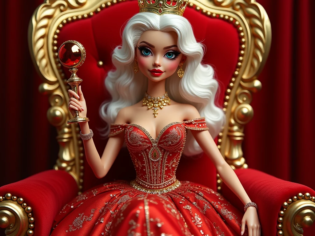 Make me a blue eyed bratz doll, Blonde with a mole above her lip with a full-body religious Drag look