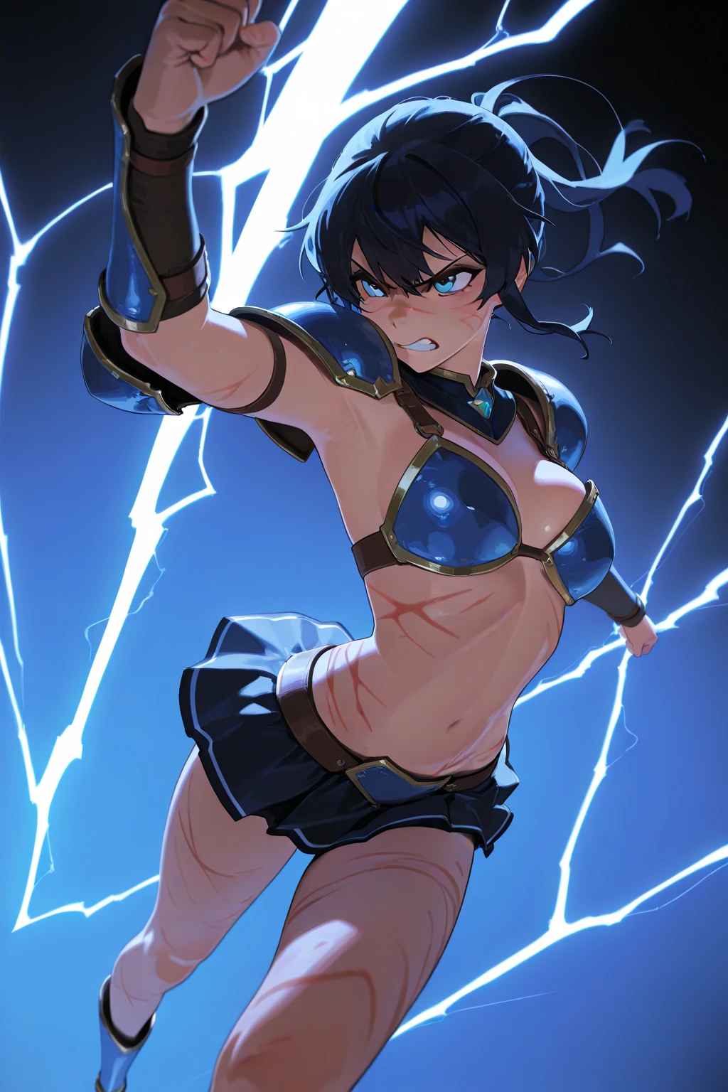 Imaginie uma guerreira amazona de pele morena, vestida com uma imponente armadura feita de ferro e obsidiana preta. Sua armadura cobre todo o corpo, highlighting his strength and dexterity. Seus cabelos longos caem em cascata em torno de seus ombros, adding a touch of femininity to her powerful appearance. in her hands, She wields a battle spear made of gleaming silver, com uma ponta afiada de obsidiana preta. The spear is an extension of his skill and determination in battle. Para completar seu visual, ela usa brincos e colares, that add a touch of elegance and style to your fierce appearance. This Amazonian warrior in anime format is an imposing and courageous figure, pronta para enfrentar qualquer desafio que surja em seu caminho.