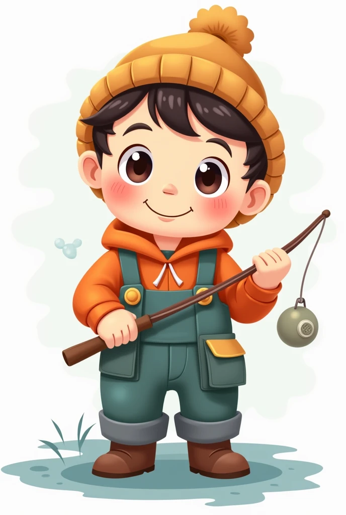 Whole body out of the country，A boy，Wearing a blue sweatshirt，Black pantsuit，White scorpion，Fishing，Fishing rod in hand，cheerfulness，Rejoice，Perfect quality，Clear focus（Clutter - home：0.8）， （tmasterpiece：1.2） （realisticlying：1.2） （Bokeh） （best qualtiy） （detailedskin：1.3） （complexdetails） （8K） （detailedeyes） （Sharp focus）,（having fun）