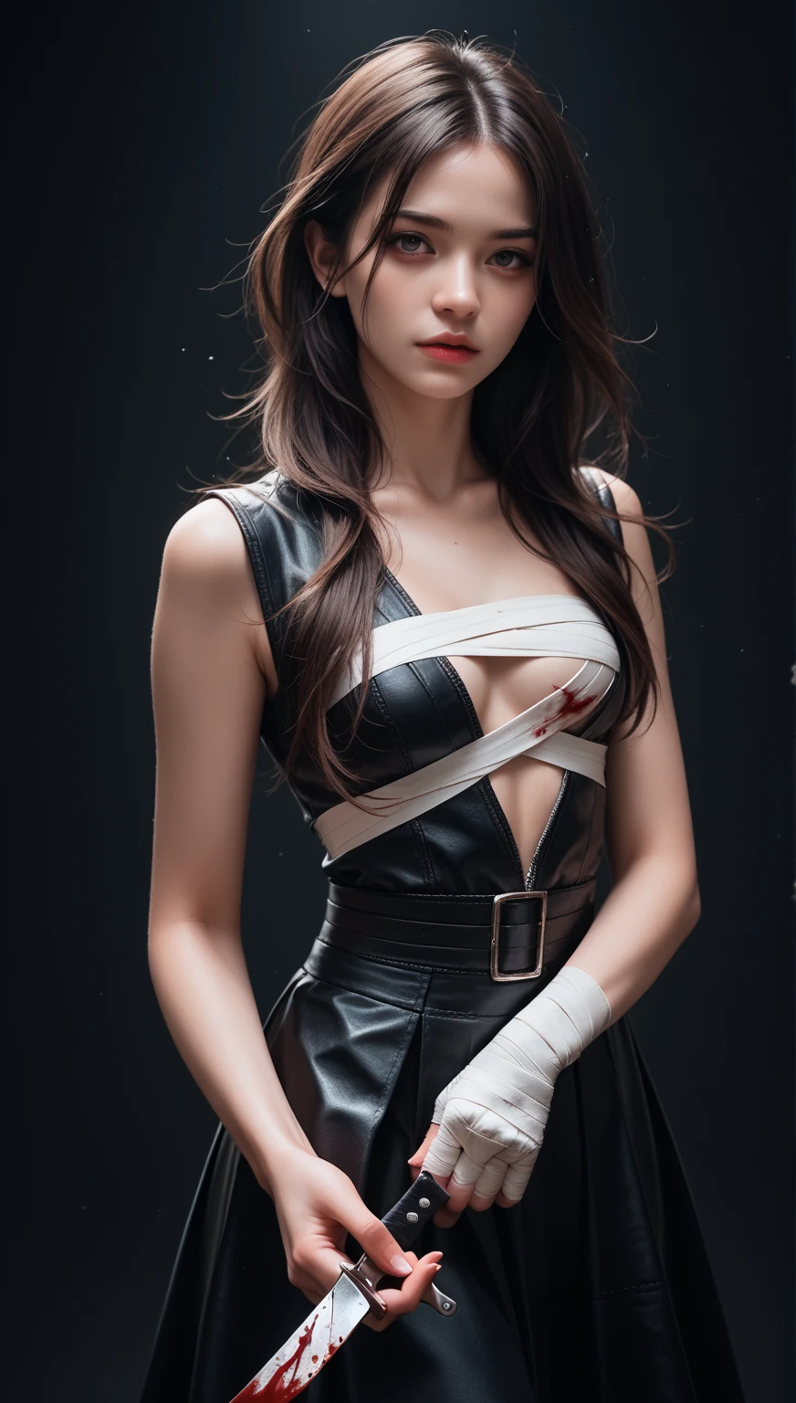 Cat woman, killing man, blood splashed, knife, blood splashing