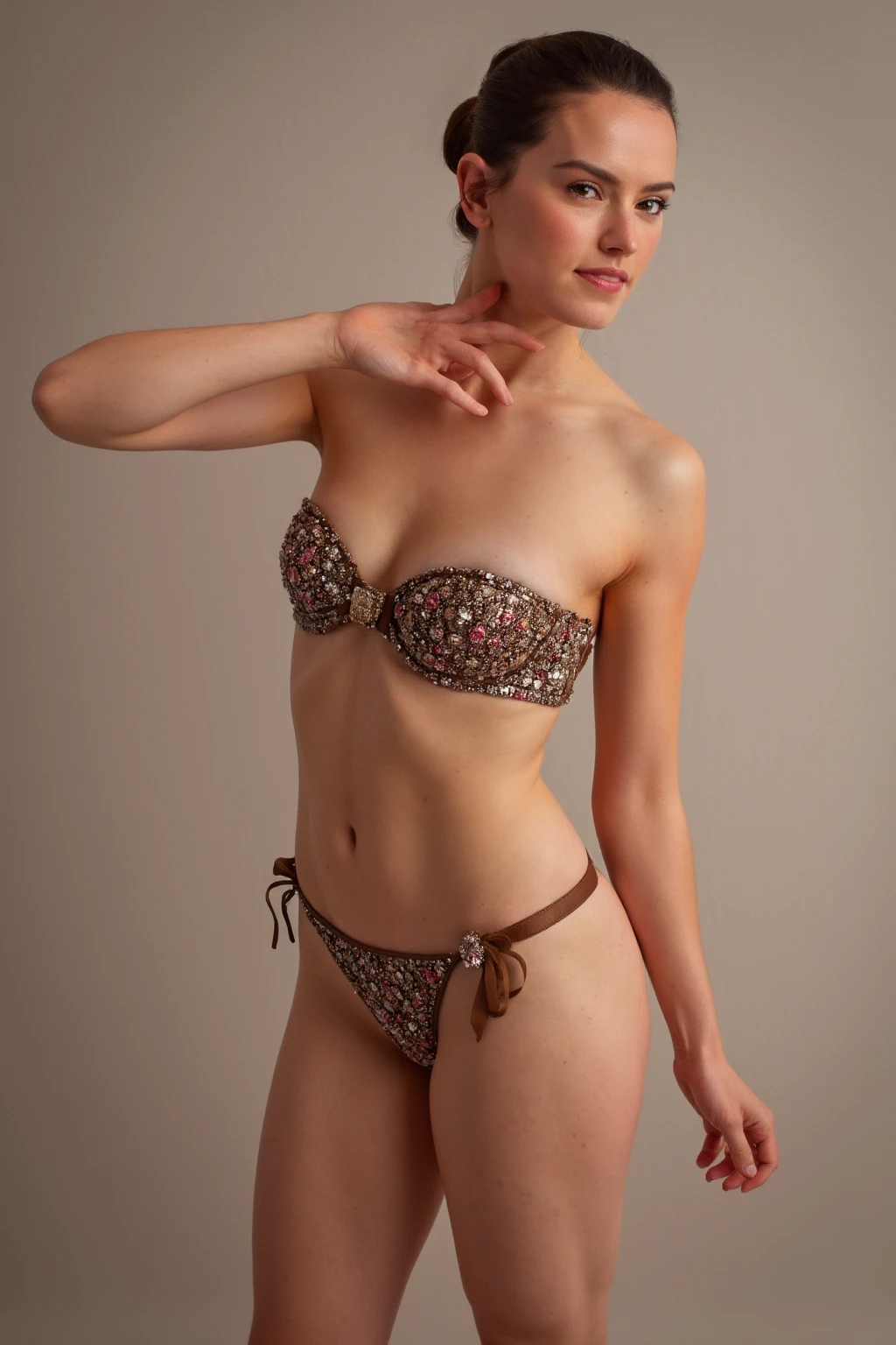 1 swedish girl, solo, southern belle, [Keira Knightley:0.8], dark strawberry blonde ((short)) hair, freckles, blue eyes, (Swedish face, swedish body), 25 years old, (((full body, wide shot))), BREAK, ((she's wearing: mustard lingerie)), dynamic pose, seductive, smile, ((background: forest with a mountain with ice caps in the background)), BREAK, at night, to8contrast style, (dimly lit, low lit, deep focus, harsh shadows), (dark scene:0.8), cinematic lighting
