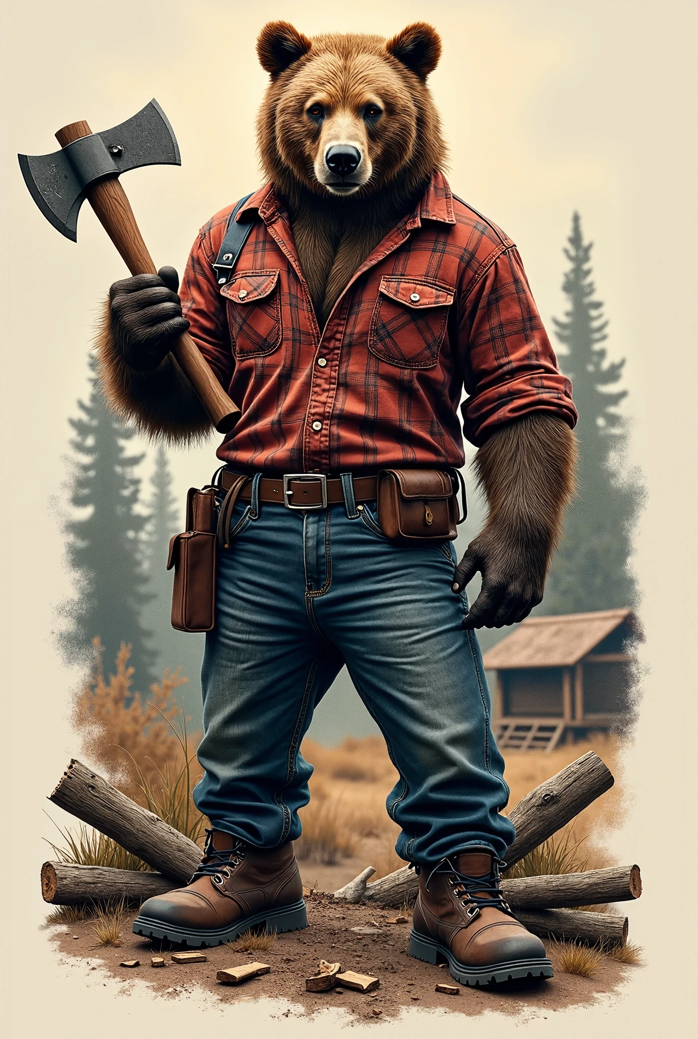 male, bear, solo, smokey bear, ranger hat, topless, jeans, holding object, shovel, text on clothing, fluffy
BREAK,
(intricate, high detail, film photography, soft focus, RAW candid cinema,
photorealism, realistic, photorealistic, analog style, subsurface scattering,
masterpiece, best quality, ultra realistic, 8k)