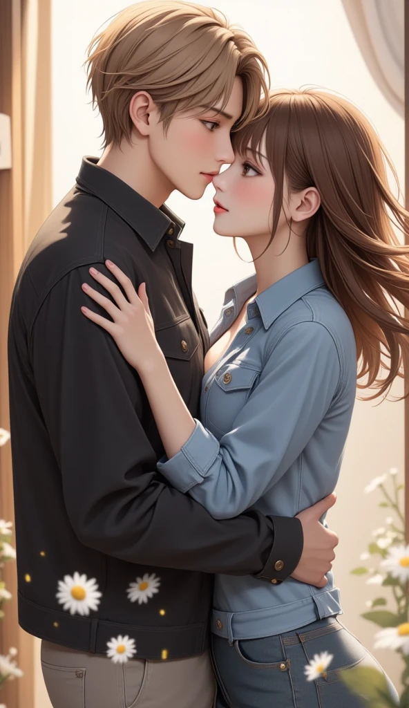hal:
Nini(annie):Illustrator,Probably one of the protagonists。
Chen Tao:Annie's boyfriend,Probably one of the protagonists。
Mother Chen:An old man who expresses his love and blessings for Nini。
Scenes:
Scenario one:It may be a family gathering or a formal occasion,Nini and Chen Tao face Mother Chen。
Scenario two:Chen Tao walked between Mother Chen and Nini,Express his feelings for both women in a hug。