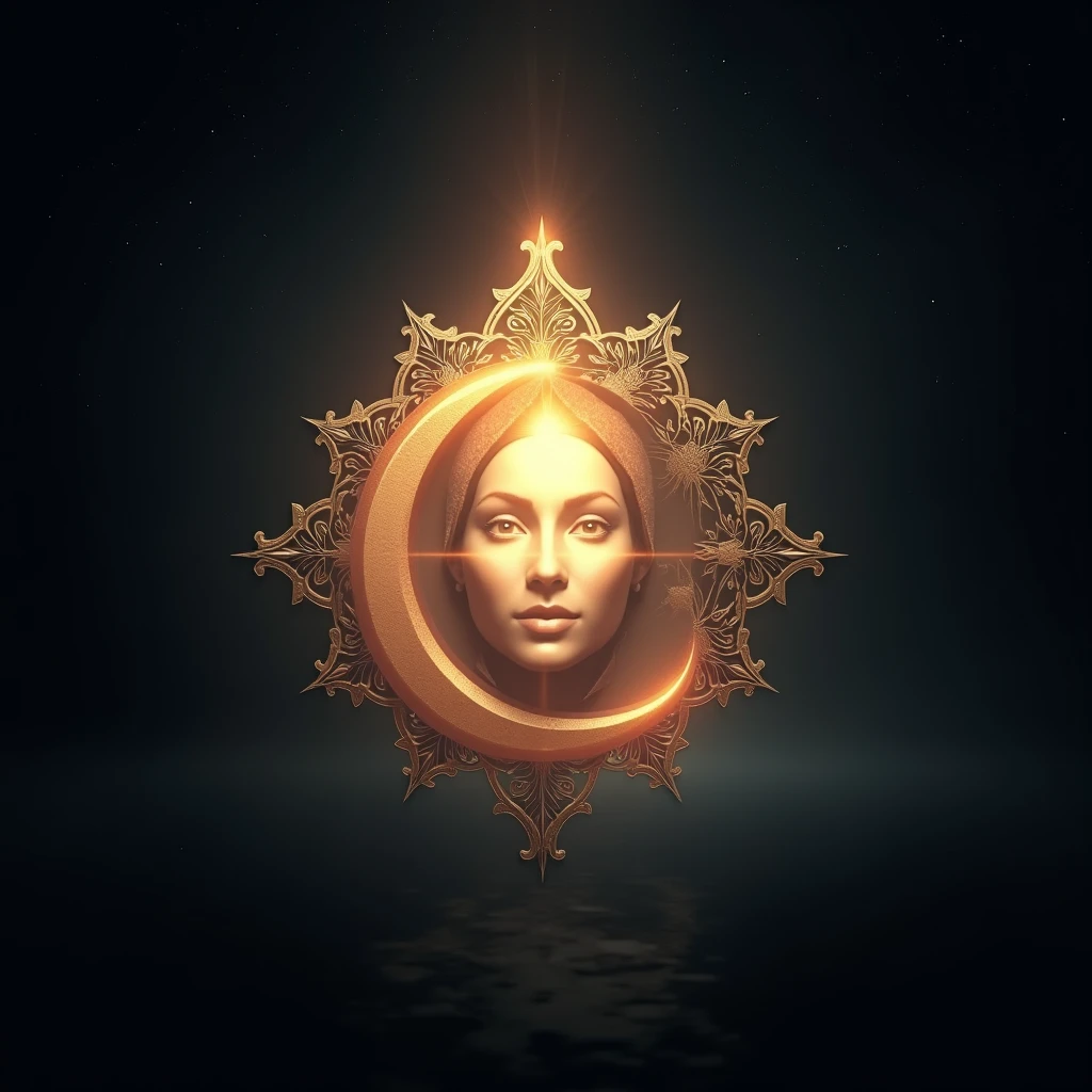 a close-up of a person in a circle with a light, emblem of wisdom, venus planet symbol, npc with a saint\Hello, sacred feminine, illustrated logo, beautiful design, earth goddess mythology, npc with a saintHello, Goddess Venus, goddess of love and peace, holy woman, silhueta estilizada, icon black and white, ancient symbol behind it
