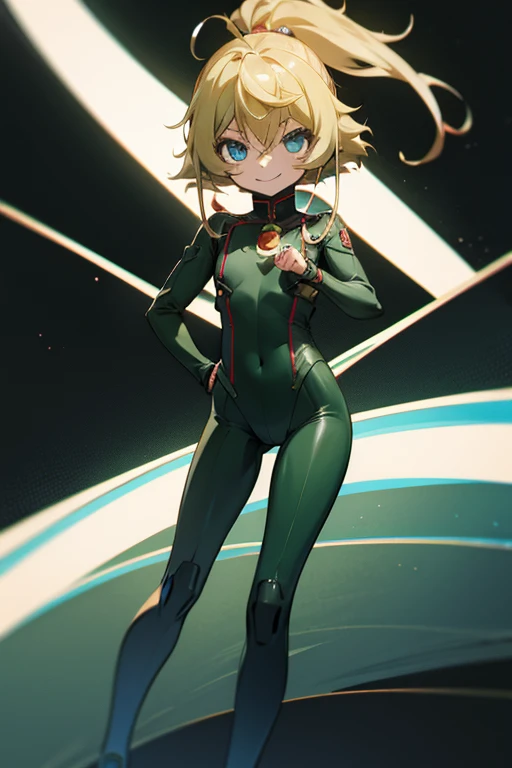 (8k),(masterpiece),(Japanese),(8-year-old girl),((innocent look)),((Petit)),From the front,smile,cute,Innocent,Kind eyes,flat chest, Slender, Green Arrow costume,semi-long,Hair blowing in the wind,Blonde Hair,strong wind,midnight,dark,neon light futuristic city