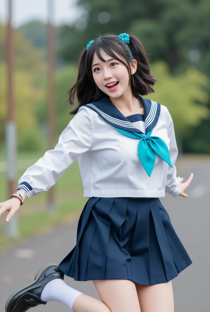 (8k、RAW Photos、highest quality、masterpiece:1.2)、(Realistic、Photorealistic:1.37)、1 girl、Wearing a sailor suit、Spread your legs、Roll up your skirt、A large amount of cloudy sperm flows out of the vagina, Protruding areola、Lots of eyelashes、Spread your legs、wavy twin tails、Cute Smile、Sweaty body、Attractive body、Plump body、Beautiful and perfect body、V-line emphasis、Put your hands behind your head、Whip Body、Plump body,Chubby、Strip in the middle of Shibuya's scramble crossing